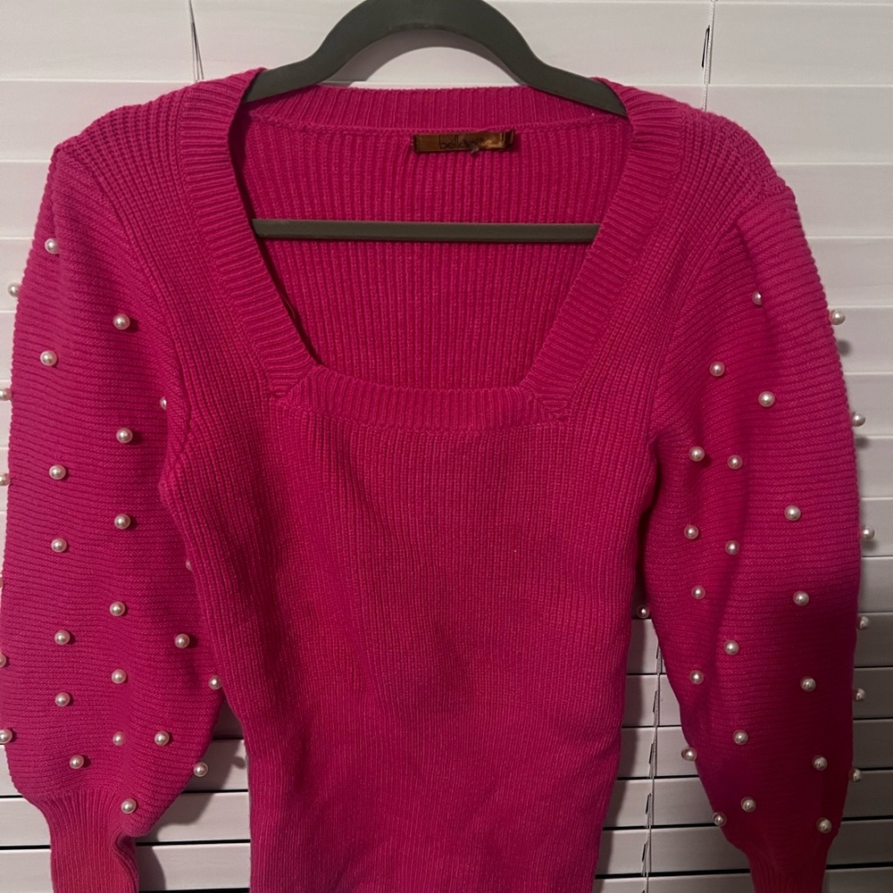 Belldini Fuchsia Pearl-Embellished Sweater